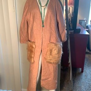 Pink long fur pocket coat